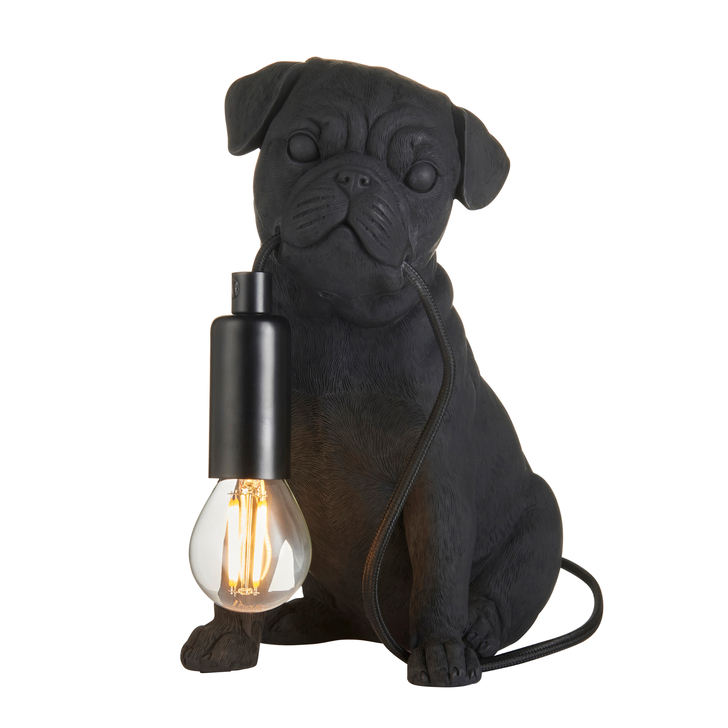 Pug Puppy Figurine Table Lamp In Matt Black