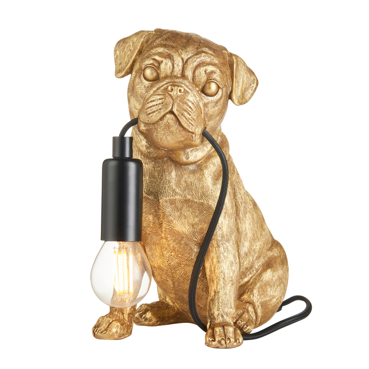 Pug Puppy Figurine Table Lamp In Vintage Gold