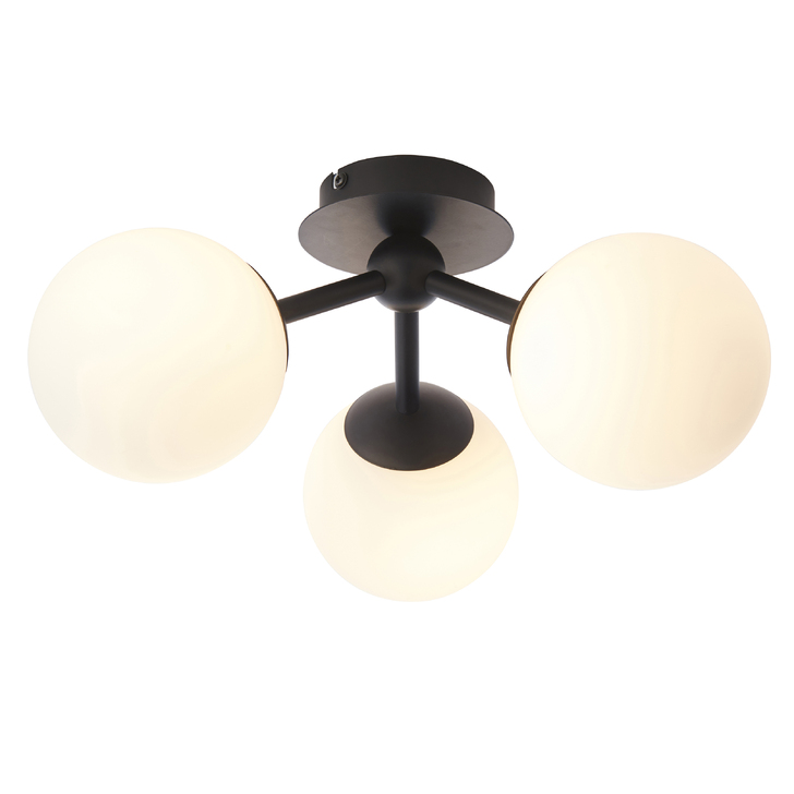 PUL/3-SF Matt Black Flush Ceiling Light Complete With Opal Globes - IP44