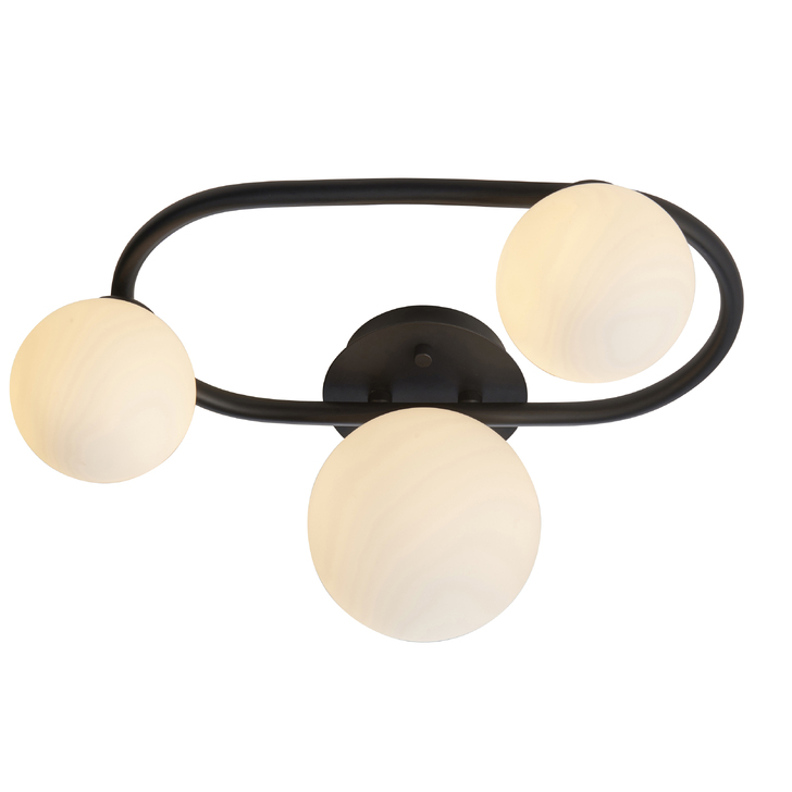 PUL/3SF Matt Black Flush Ceiling Light Complete With Opal Globes - IP44