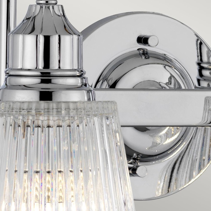 Quintiesse Addison 2 Light Bathroom Wall Light In Polished Chrome Complete With Clear Ribbed Glass IP44 - QN-ADDISON2-BATH