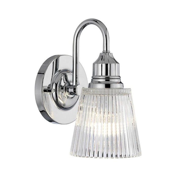 Quintiesse Addison Single Bathroom Wall Light In Polished Chrome Complete With Clear Ribbed Glass IP44 - QN-ADDISON1-BATH