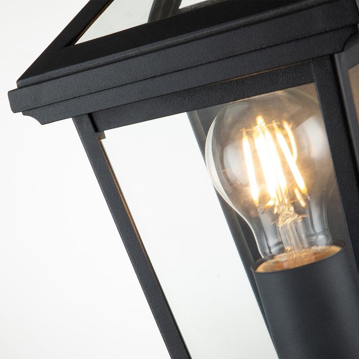 Quintiesse Alford Place 1 Light Exterior Half Lantern In Black Complete With Clear Glass Panels IP44 - QN-ALFORD-PLACE7-S-MB