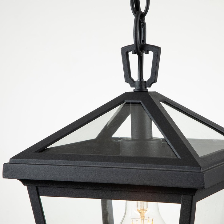 Quintiesse Alford Place 1 Light Small Exterior Chain Lantern In Black Complete With Clear Glass Panels IP44 - QN-ALFORD-PLACE8-S-MB