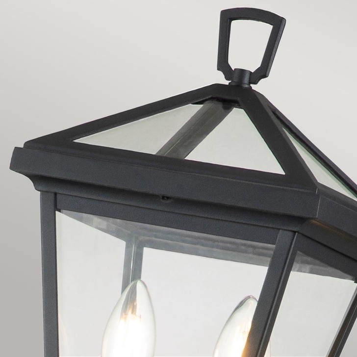 Quintiesse Alford Place 2 Light Exterior Pillar Lantern In Black Complete With Clear Glass Panels IP44 - QN-ALFORD-PLACE-4B-S-MB