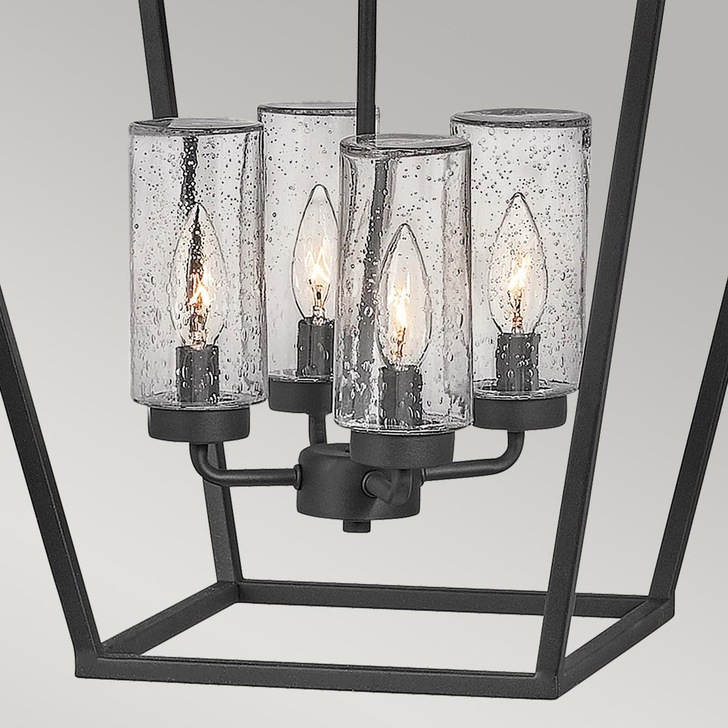 Quintiesse Alford Place 4 Light Outdoor Pendant In Black Complete With Clear Seeded Glasses - QN-ALFORD-PLACE-4P-MB