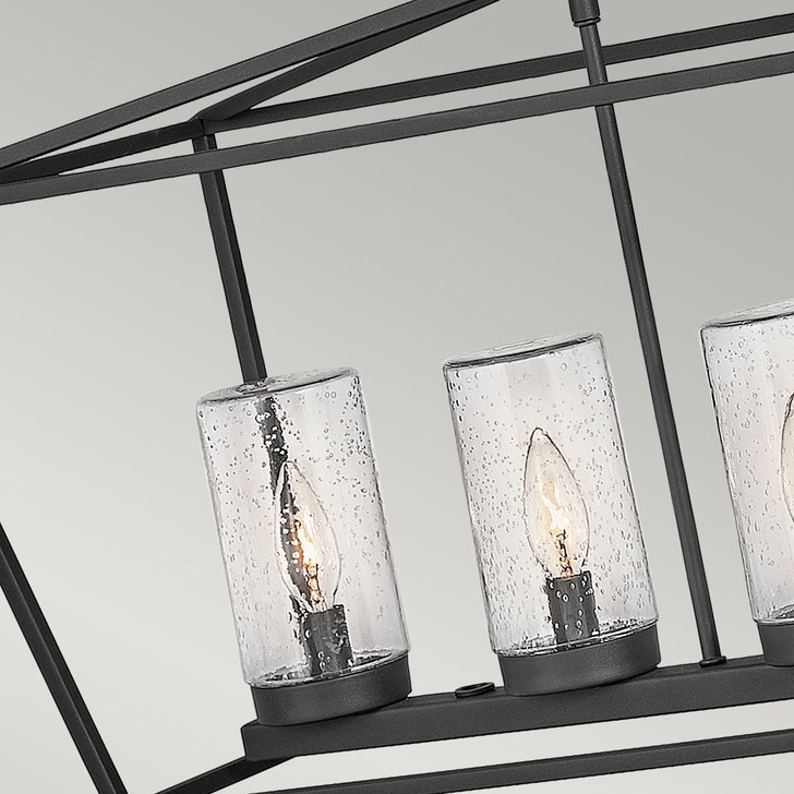 Quintiesse Alford Place 6 Light Outdoor Linear Pendant In Black Complete With Clear Seeded Glasses - QN-ALFORD-PLACE-6P-MB