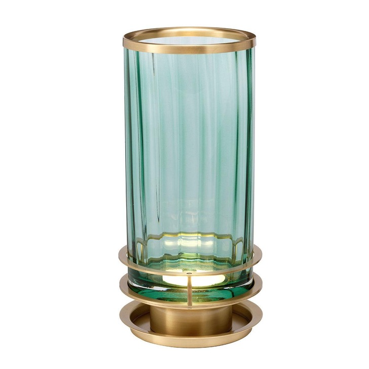 Quintiesse Arno Green Glass Table Lamp Complete With Aged Brass Metalwork - QN-ARNO-GREEN-AB