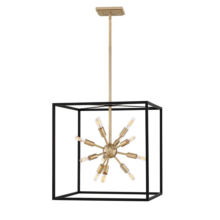 Quintiesse Aros 12 Light Square Lantern Pendant In Black/Warm Brass - QN-AROS-12P