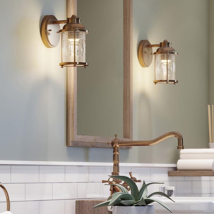 Quintiesse Ashland Bay 1 Light Bathroom Wall Light In Natural Brass Finish Complete With Clear Seeded Glass - IP44 - QN-ASHLANDBAY1-NBR-BATH