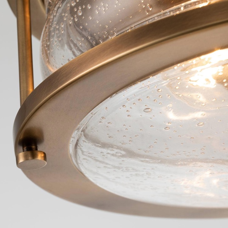 Quintiesse Ashland Bay 2 Light Flush Bathroom Ceiling Light In Natural Brass Finish Complete With Clear Seeded Glass - IP44 - QN-ASHLANDBAY-F-NBR-BATH