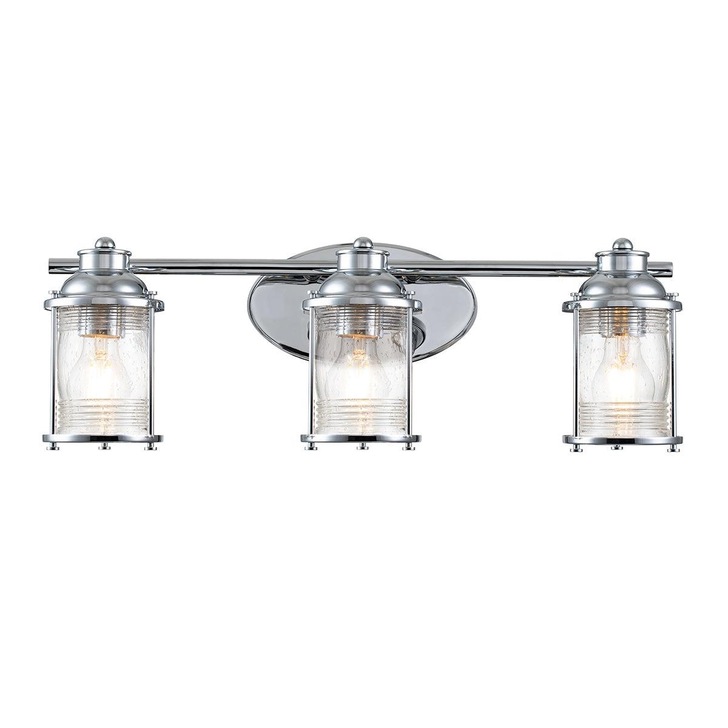 Quintiesse Ashland Bay 3 Light Bathroom Wall Light In Polished Chrome Complete With Clear Seeded Glasses - IP44 - QN-ASHLANDBAY3-PC-BATH