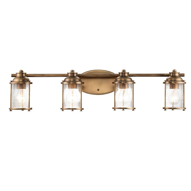 Quintiesse Ashland Bay 4 Light Bathroom Wall Light In Natural Brass Finish Complete With Clear Seeded Glasses - IP44 - QN-ASHLANDBAY4-NBR-BATH