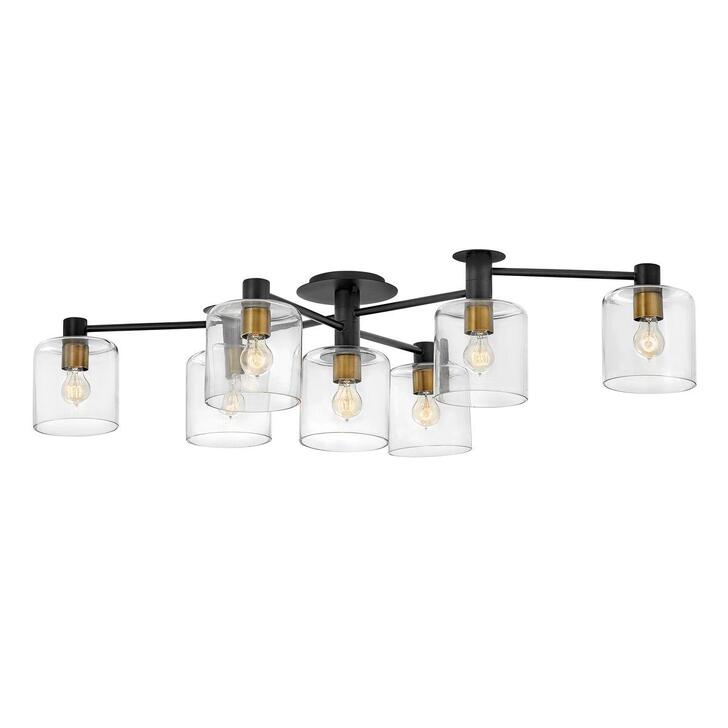 Quintiesse Axel 7 Light Semi-flush Mount In Black With Heritage Brass Lampholders - QN-AXEL7-BK