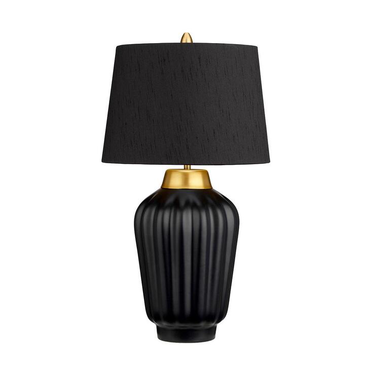 Quintiesse Bexley 1 Light Satin Black Ceramic Table Lamp Complete With Brushed Brass Metalwork and Black Faux SIlk Shade With Gold Inner - QN-BEXLEY-TL-BKBB