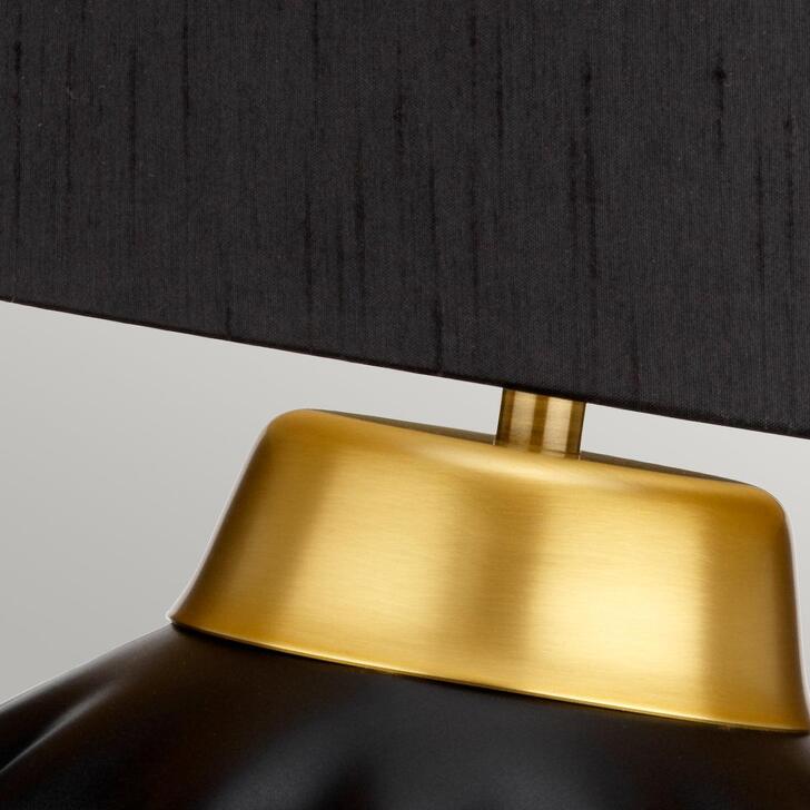 Quintiesse Bexley 1 Light Satin Black Ceramic Table Lamp Complete With Brushed Brass Metalwork and Black Faux SIlk Shade With Gold Inner - QN-BEXLEY-TL-BKBB