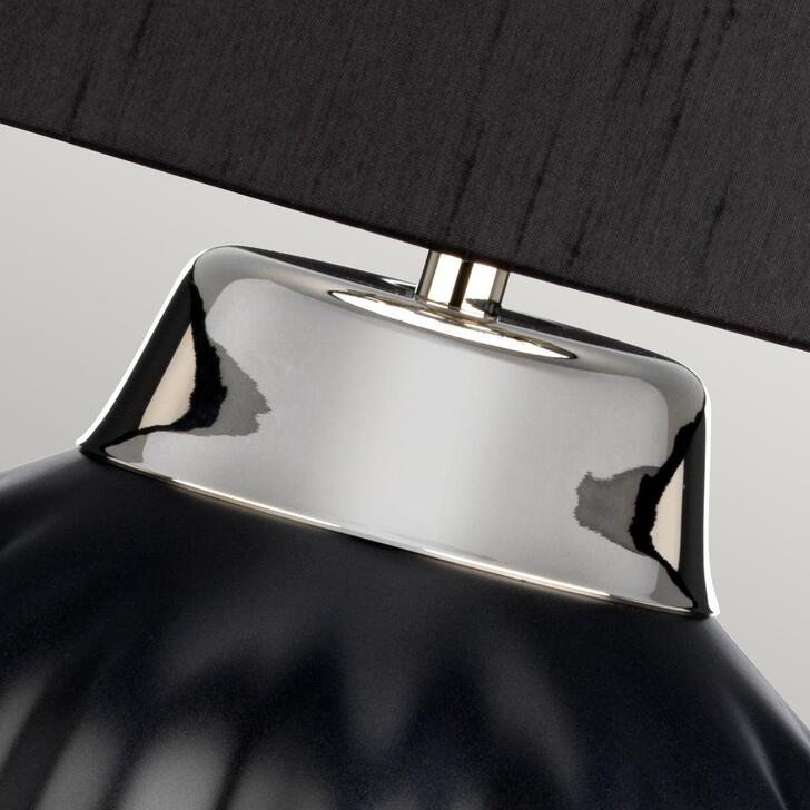 Quintiesse Bexley 1 Light Satin Black Ceramic Table Lamp Complete With Polished Nickel Metalwork and Black Faux SIlk Shade With Silver Inner - QN-BEXLEY-TL-BKPN