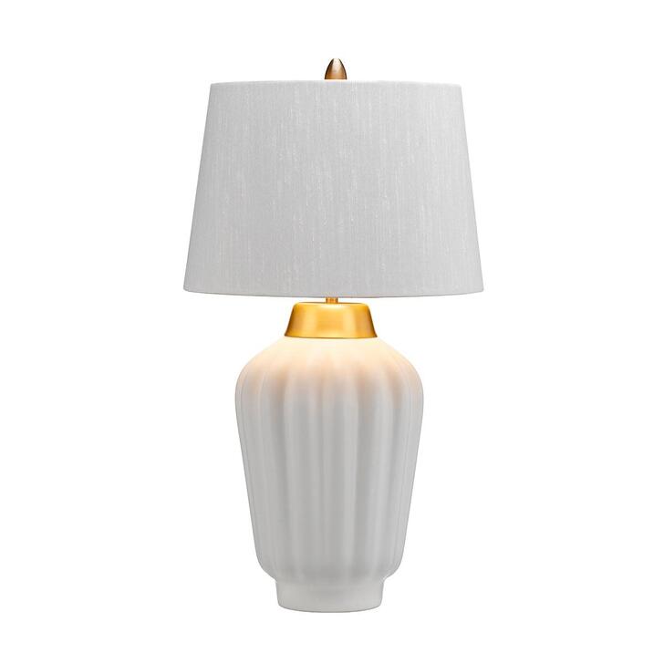 Quintiesse Bexley 1 Light White Ceramic Table Lamp Complete With Brushed Brass Metalwork and Light Ivory Faux SIlk Shade With Gold Inner - QN-BEXLEY-TL-WBB