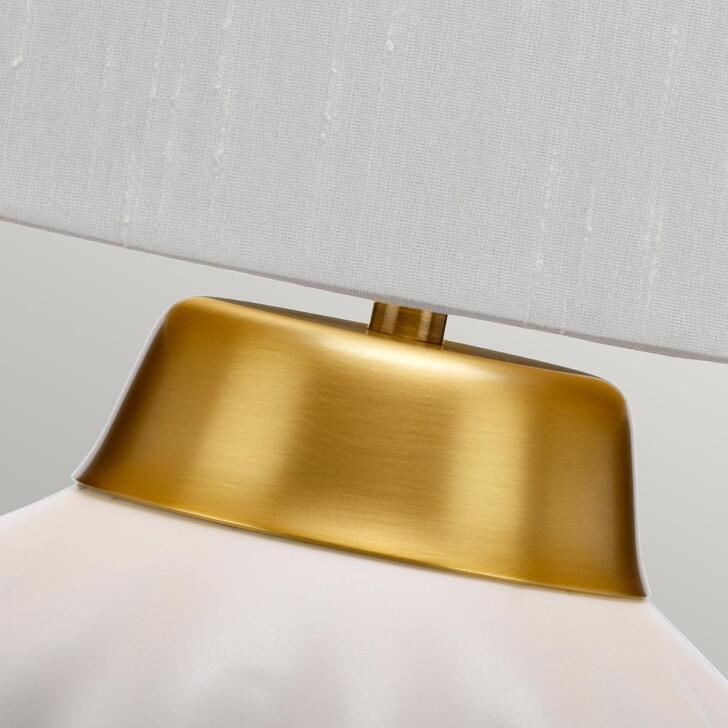 Quintiesse Bexley 1 Light White Ceramic Table Lamp Complete With Brushed Brass Metalwork and Light Ivory Faux SIlk Shade With Gold Inner - QN-BEXLEY-TL-WBB