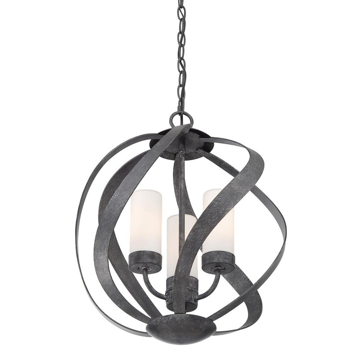 Quintiesse Blacksmith 3 Light Outdoor Chandelier In Old Black Complete With Satin Opal Etched Glasses - QN-BLACKSMITH-3P-OBK