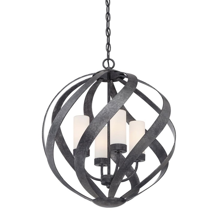 Quintiesse Blacksmith 4 Light Outdoor Chandelier In Old Black Complete With Satin Opal Etched Glasses - QN-BLACKSMITH-4P-OBK