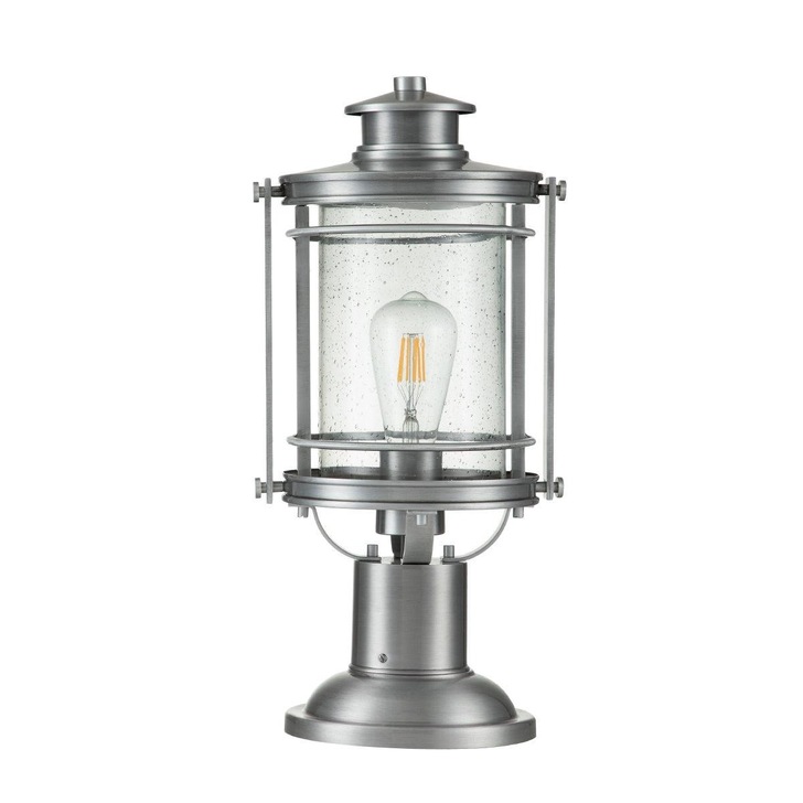 Quintiesse Booker 1 Light Medium Exterior Pedestal Lantern In Industrial Aluminium Complete With Clear Seeded Glass - QN-BOOKER3-M-IA