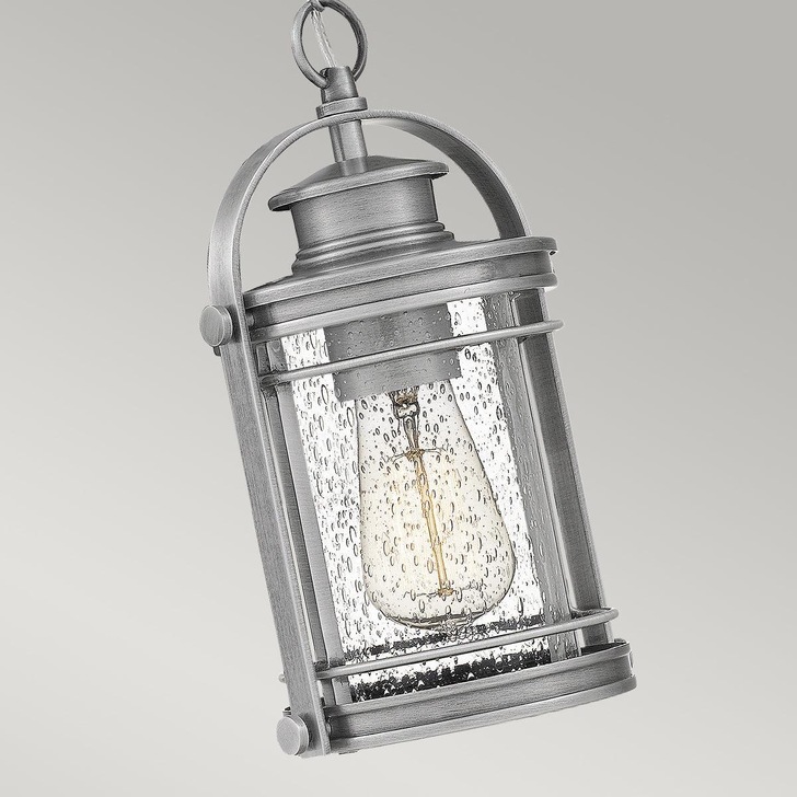 Quintiesse Booker 1 Light Small Exterior Chain Lantern In Industrial Aluminium Complete With Clear Seeded Glass - QN-BOOKER8-S-IA