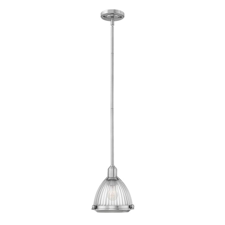 Quintiesse Elroy 1 Light Pendant In Brushed Nickel Complete With Clear Ribbed Glass - QN-ELROY-BN