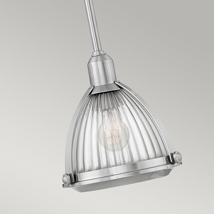 Quintiesse Elroy 1 Light Pendant In Brushed Nickel Complete With Clear Ribbed Glass - QN-ELROY-BN