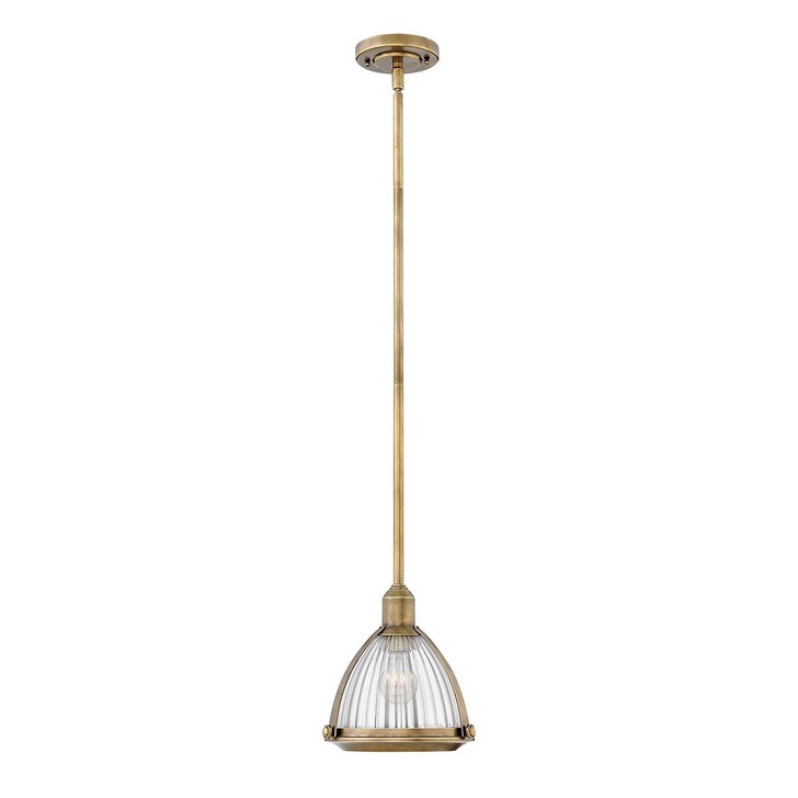 Quintiesse Elroy 1 Light Pendant In Heritage Brass Finish Complete With Clear Ribbed Glass - QN-ELROY-HB