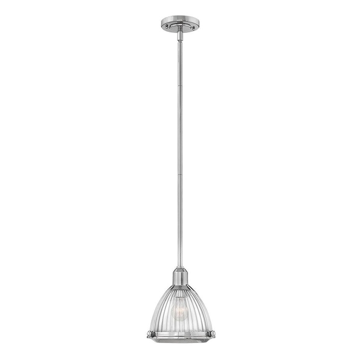 Quintiesse Elroy 1 Light Pendant In Polished Nickel Complete With Clear Ribbed Glass - QN-ELROY-PN