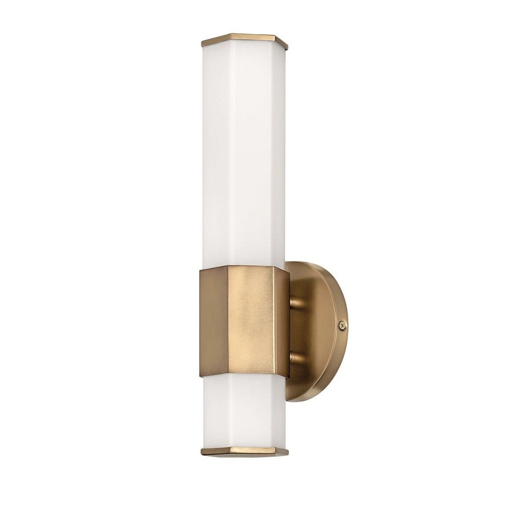 Quintiesse Facet Single LED Bathroom Wall Light In Heritage Brass Finish Complete With Satin Opal Etched Glass - IP44 - QN-FACET-LED1-HB-BATH