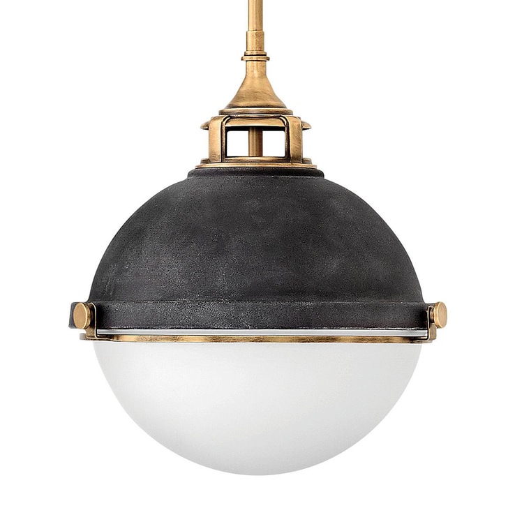 Quintiesse Fletcher 2 Light Pendant In Aged Zinc And Heritage Brass Finishes Complete WIth Etched Opal Glass - QN-FLETCHER-P-M-AZ