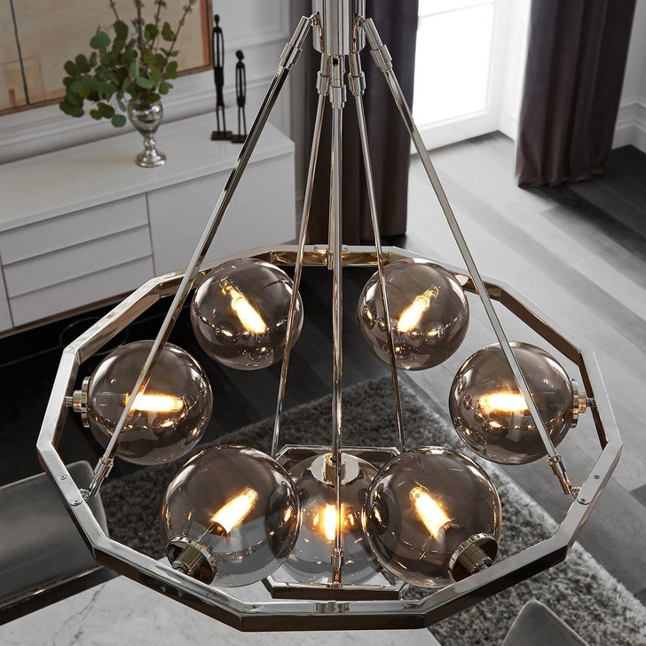 Quintiesse Harper 7 Light Chandelier In Polished Nickel Complete WIth Smoke Glasses - QN-HARPER7