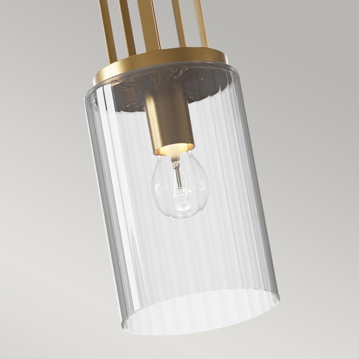 Quintiesse Kimrose 1 Light Mini-Pendant In Brushed Natural Brass Complete With Gently Ribbed Clear Glass Shades - QN-KIMROSE-MP-BNB