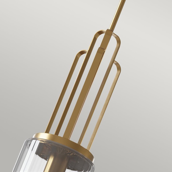 Quintiesse Kimrose 1 Light Mini-Pendant In Brushed Natural Brass Complete With Gently Ribbed Clear Glass Shades - QN-KIMROSE-MP-BNB