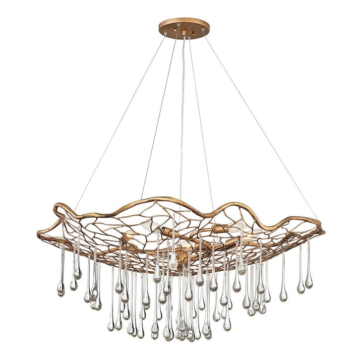 Quintiesse Laguna 6 Light Pendant Light In Burnished Gold Complete With Clear Glass Drops - QN-LAGUNA-6P