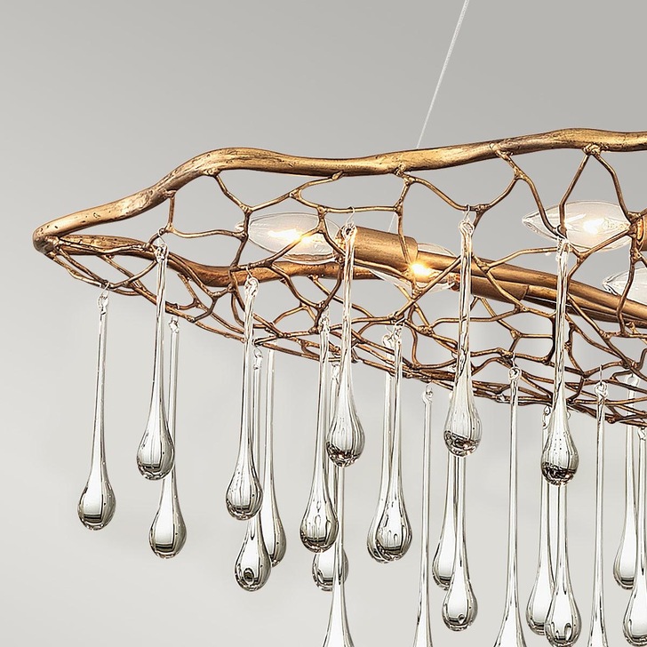 Quintiesse Laguna 8 Light Pendant Light In Burnished Gold Complete With Clear Glass Drops - QN-LAGUNA-8P