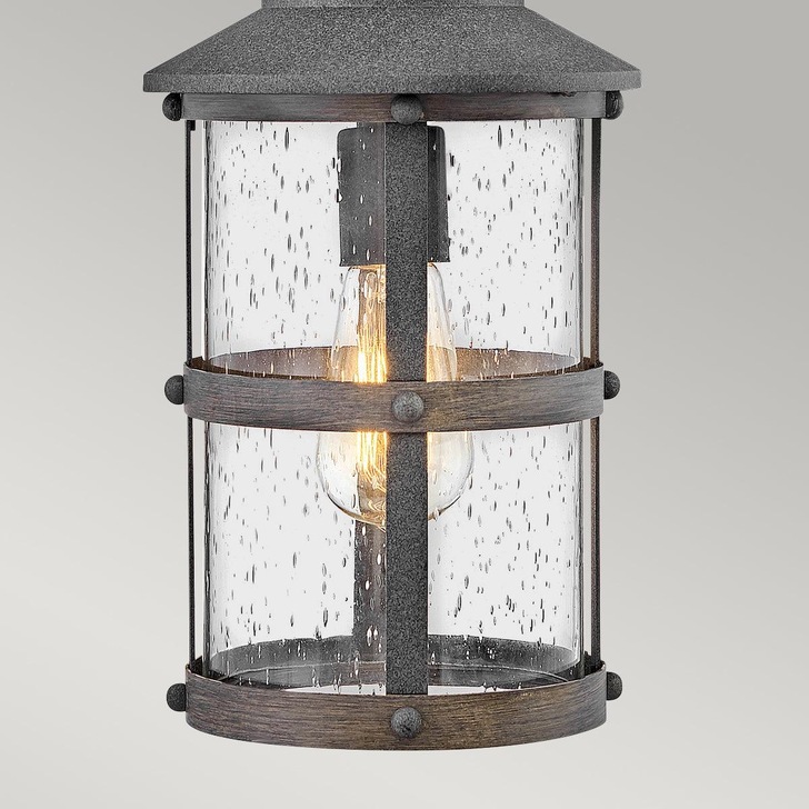 Quintiesse Lakehouse 1 Light Small Chain Lantern In Aged Zinc And Driftwood Grey Finishes Complete With Clear Seeded Glass - IP44 - QN-LAKEHOUSE2-M-DZ