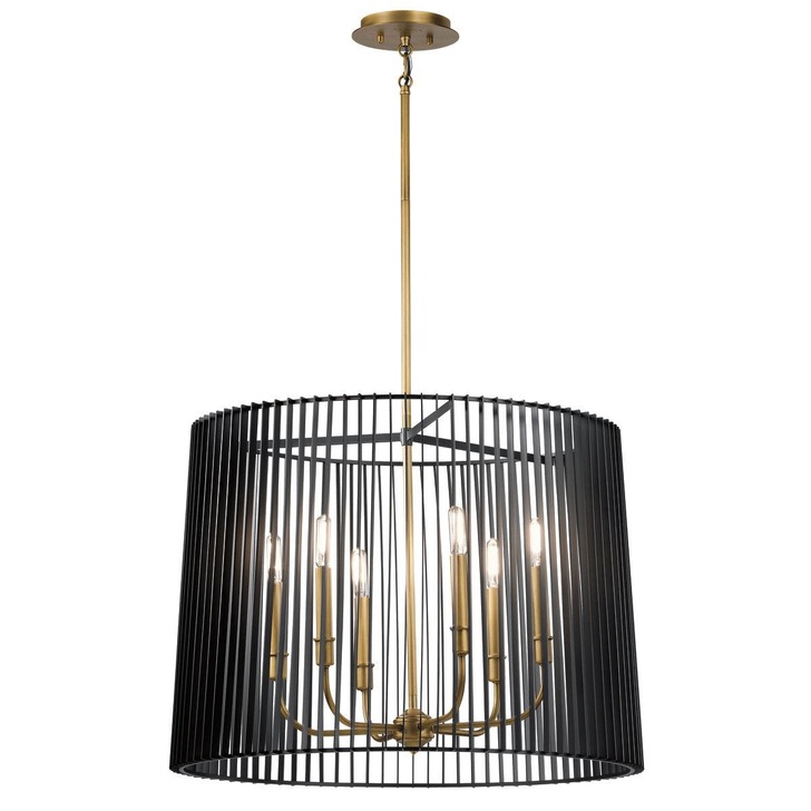 Quintiesse Linara 6 Light Chandelier/Pendant In Black And Natural Brass - QN-LINARA-6P-BK