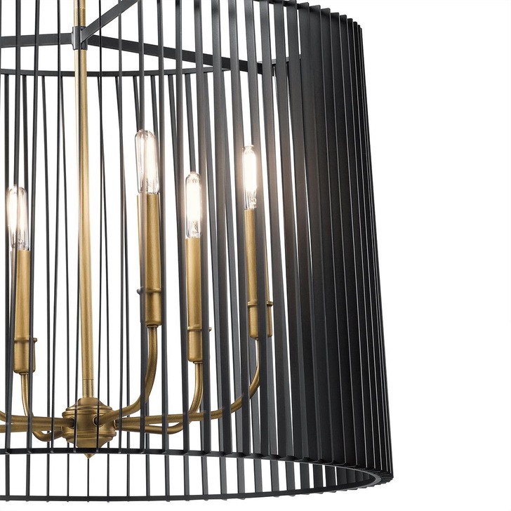 Quintiesse Linara 6 Light Chandelier/Pendant In Black And Natural Brass - QN-LINARA-6P-BK