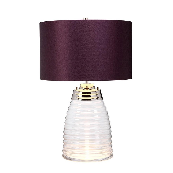 Quintiesse Milne Clear Glass Dual Lit Table Lamp Complete With Aubergine Shade - QN-MILNE-TL-AUB