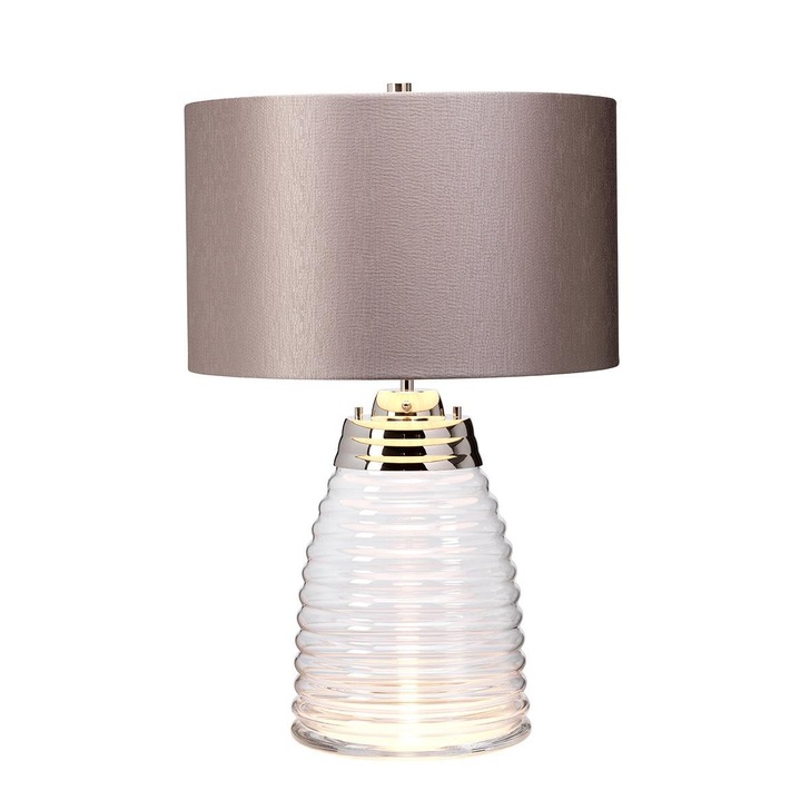 Quintiesse Milne Clear Glass Dual Lit Table Lamp Complete With Grey Shade - QN-MILNE-TL-GREY