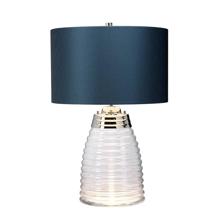 Quintiesse Milne Clear Glass Dual Lit Table Lamp Complete With Teal Shade - QN-MILNE-TL-TEAL