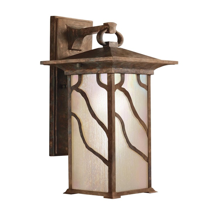 Quintiesse Morris Large 1 Light Outdoor Wall Lantern In Distressed Copper Finish Complete WIth iridized Seeded Glass - IP44 - QN-MORRIS-L