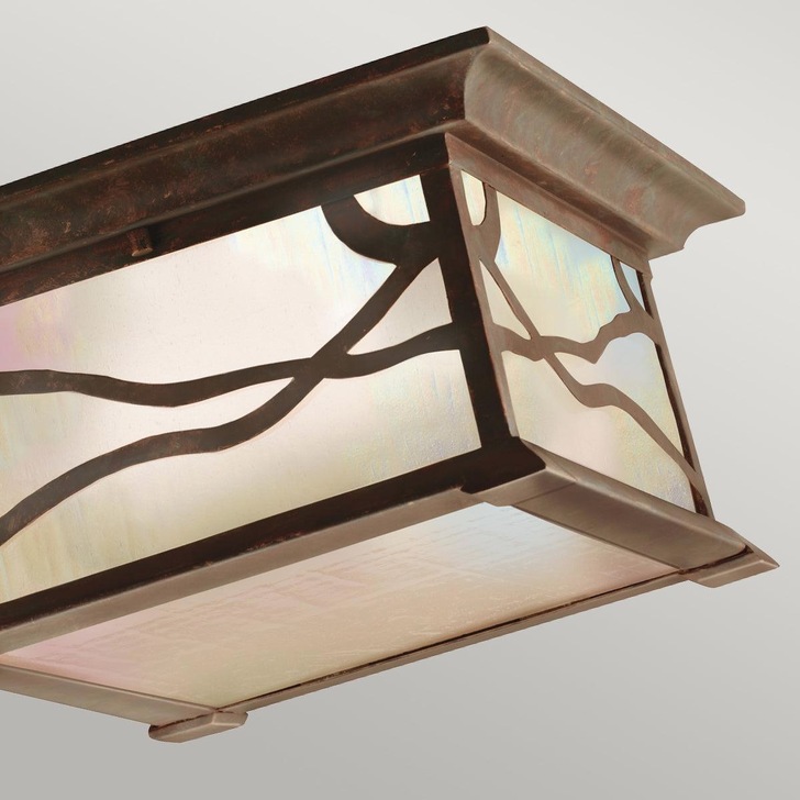 Quintiesse Morris Medium 2 Light Flush Outdoor Light In Distressed Copper Finish Complete WIth iridized Seeded Glass - IP44 - QN-MORRIS-F