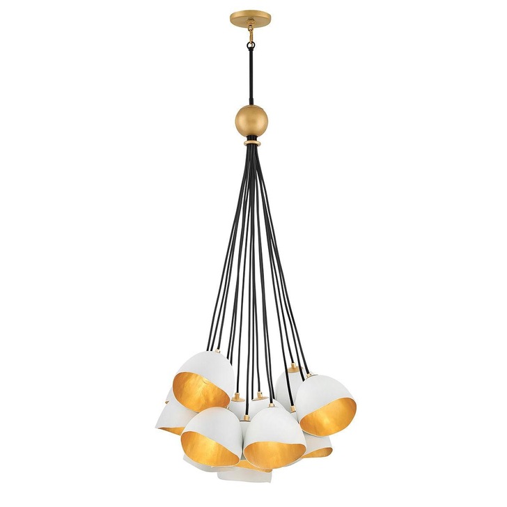 Quintiesse Nula 15 Light Cluster Pendant In White And Gold With Black Cable - QN-NULA15P