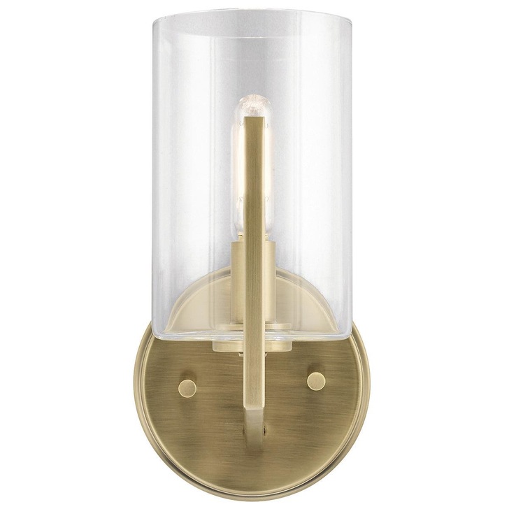 Quintiesse Nye 1 Light Wall Light in Brushed Natural Brass Complete With Clear Glass - QN-NYE1-BNB