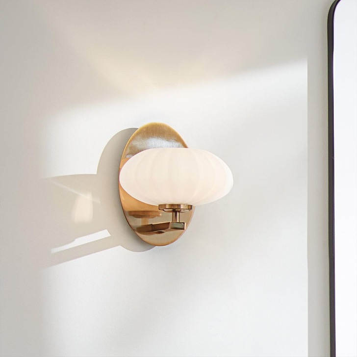 Quintiesse Pim 1 Light Wall Light In Fox Gold Complete With Eched Cased Opal Glass - QN-PIM1-FXG