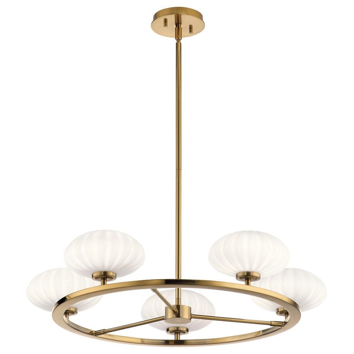 Quintiesse Pim 5 Light Chandelier In Fox Gold Complete With Eched Cased Opal Glasses - QN-PIM5-FXG